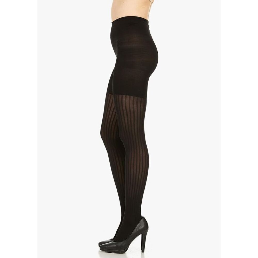 Spanx Star Power Black Ribbed Tights Center Stage Size E - Picture 2 of 8